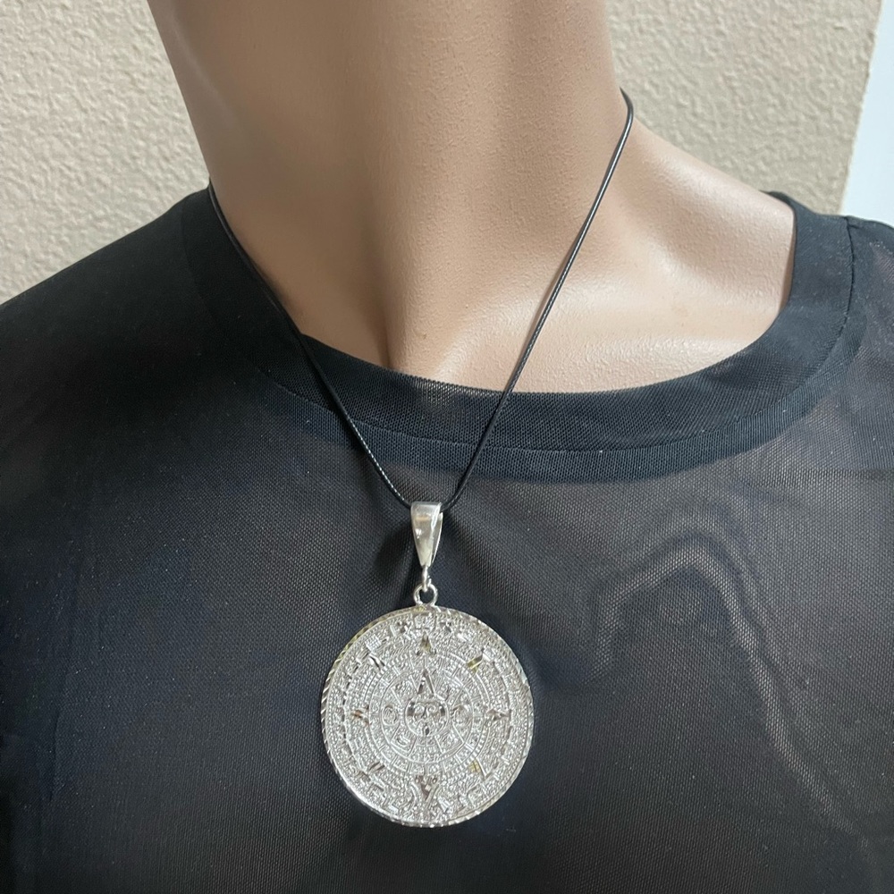 Solid 925 Silver Large Aztec Mayan Mexican Calend… - image 3